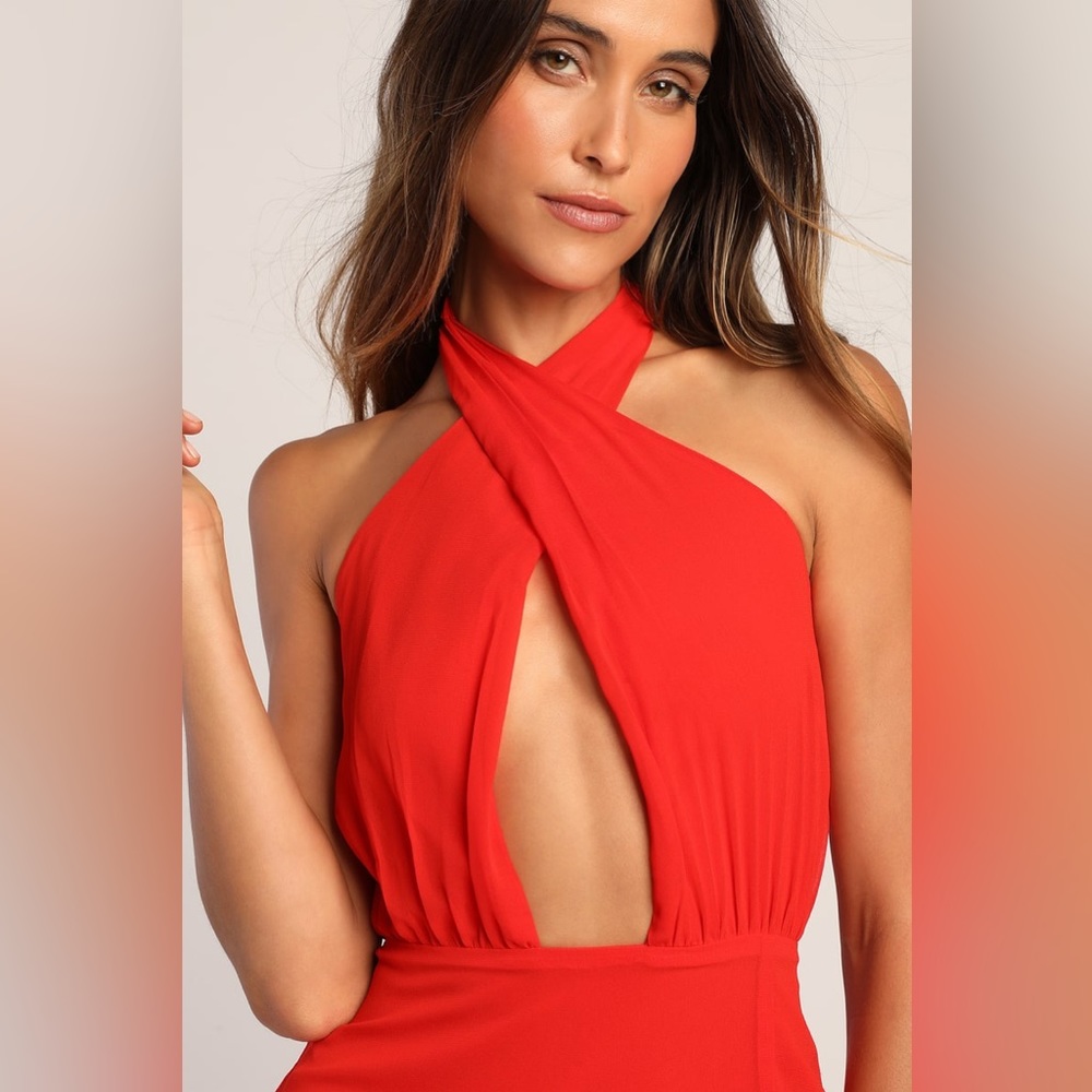 Lulu's Red Halter Midi Dress - Picture 2 of 6